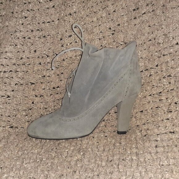 FRATELLI ROSSETTI-Gray Soft Suede Booties-Brogue Accent-Lace Drawstring-Sz 6-NM - Picture 2 of 9